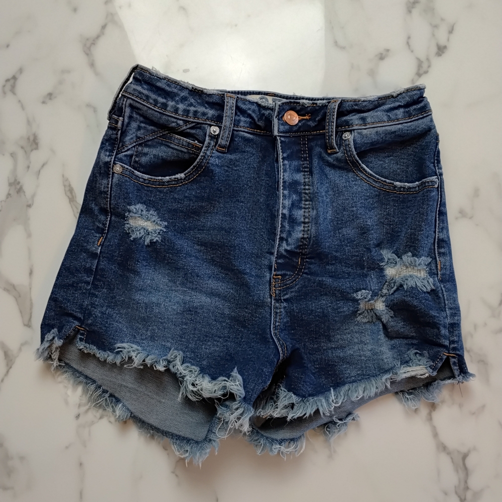 Free People Blue Distressed Jean Shorts